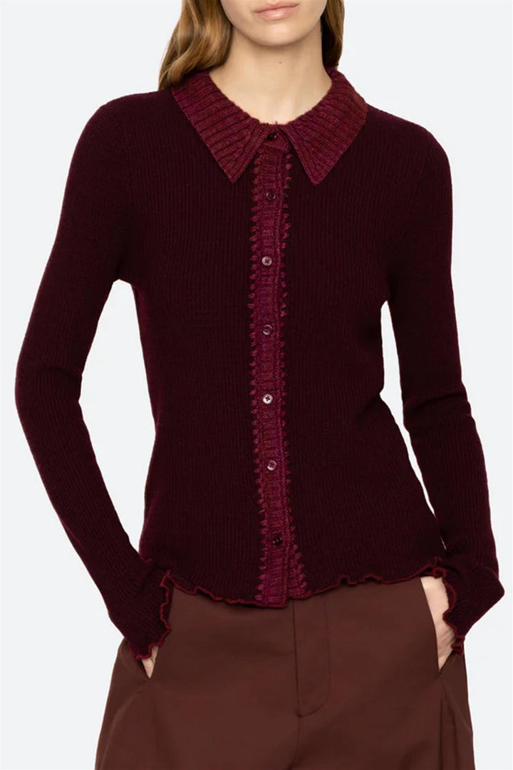 Clare Thermal Knit Cardigan Burgundy