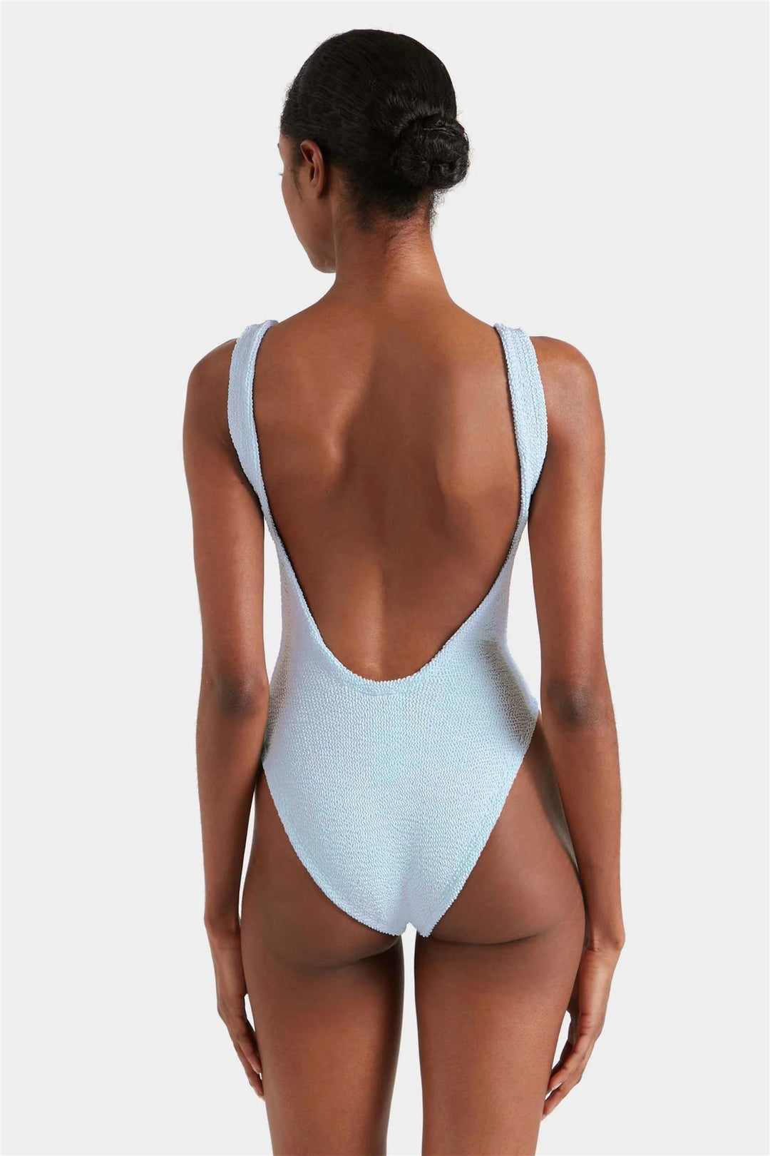 Square Neck Crinkle Swimsuit Metallic Ice Blue