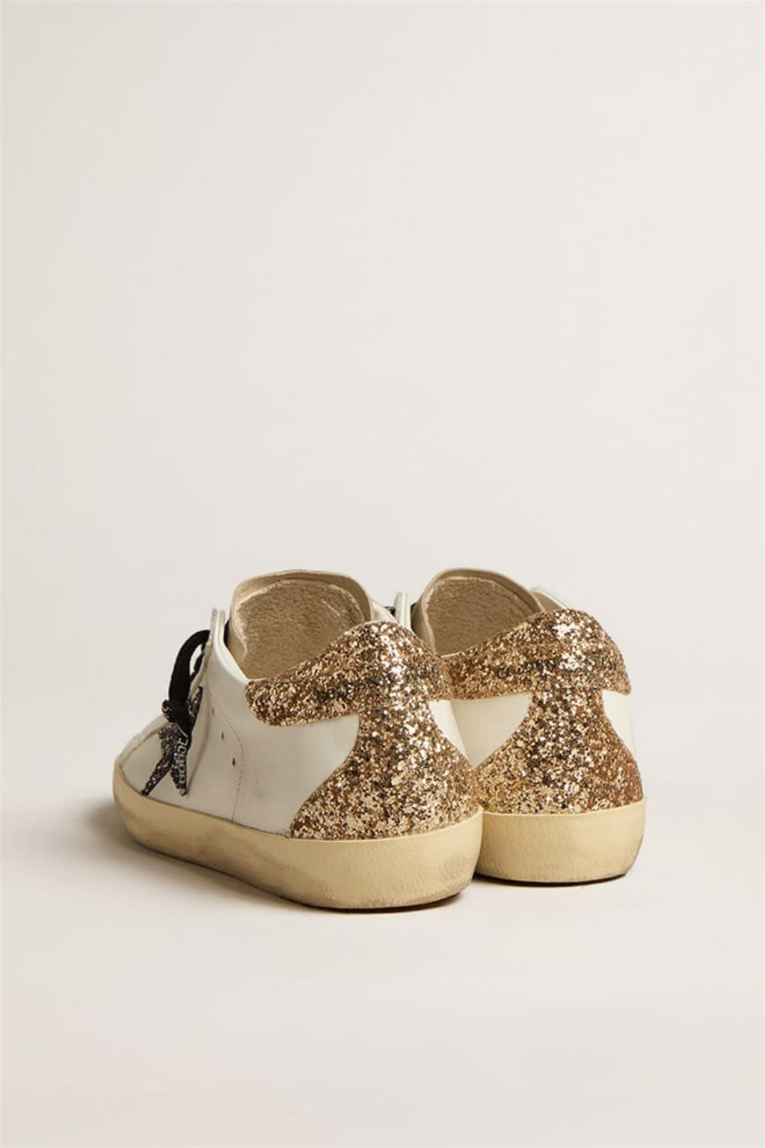 Super-Star White Leather Gold and Black Glitter