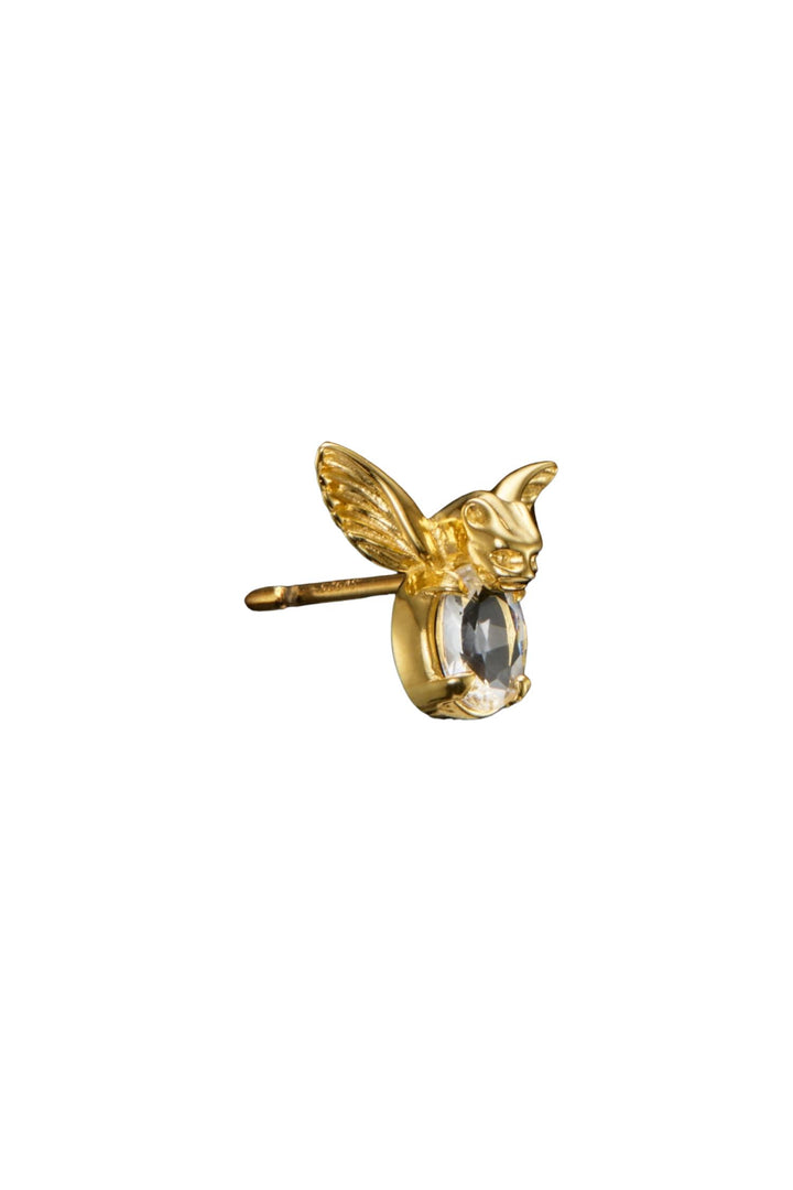 Tiny Gargoyle Ear Stud Gold-Plated Silver Clear Quartz