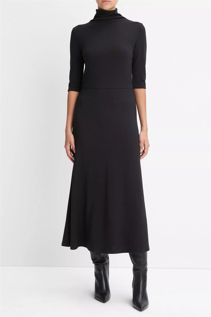 Elbow Sleeve Turtleneck Dress Black