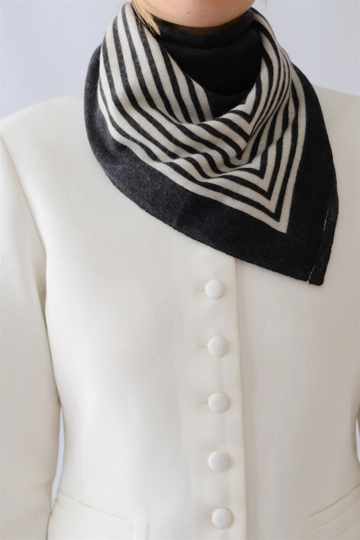 Cashmere Striped Scarf 65 cm. Black