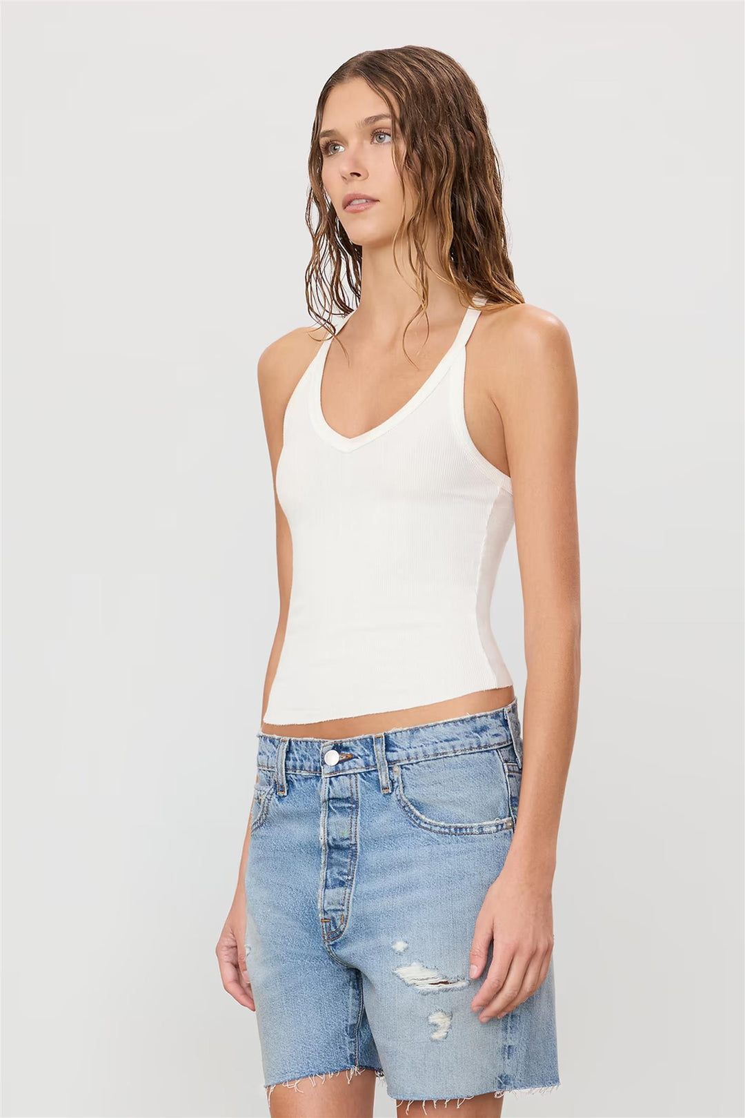 V-Neck Racerback Tank Cream