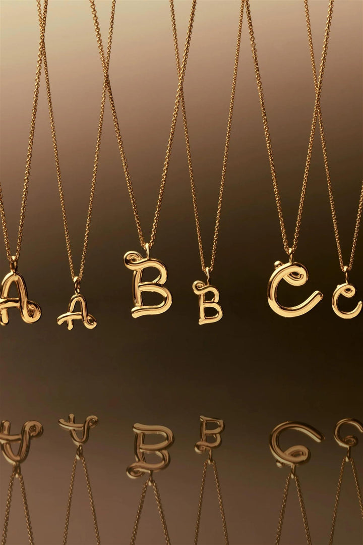 Curly Molten Mini Initial Necklace Gold