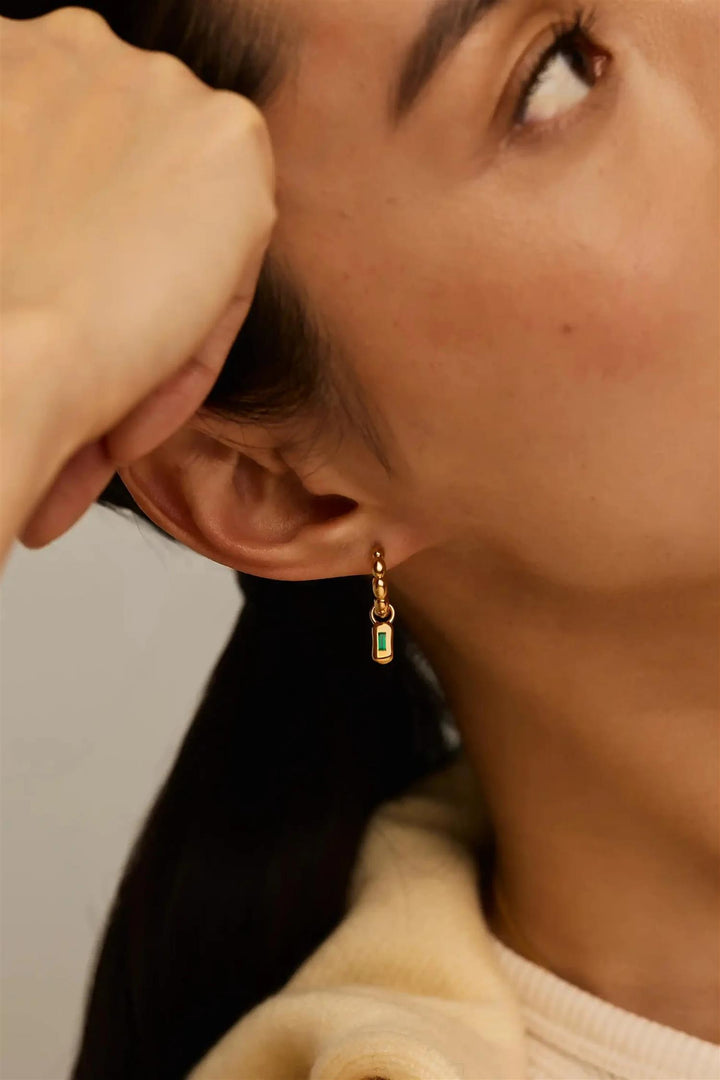 Molten Gemstone Olive Charm Hoop Earrings