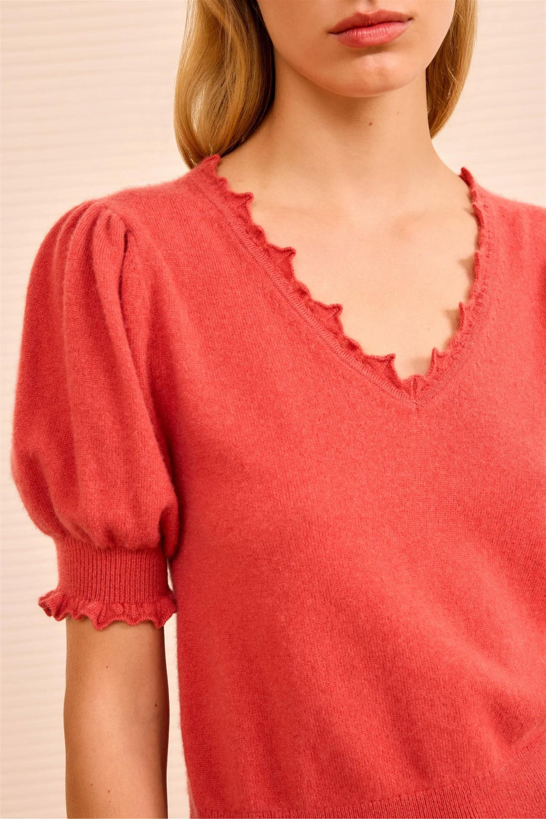Polline Short Sleeve Knit Top Coral