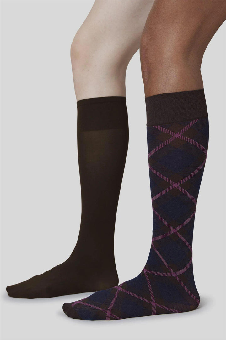 2-Pack Franca Check & Solid Knee-Highs Dark Brown