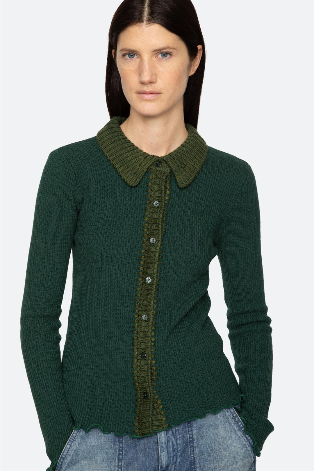 Clare Thermal Knit Cardigan Green