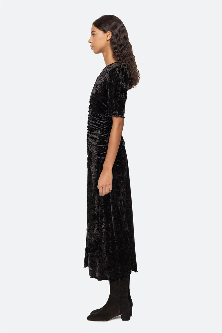 Cailyn Crushed Velvet Ruched Dress Black