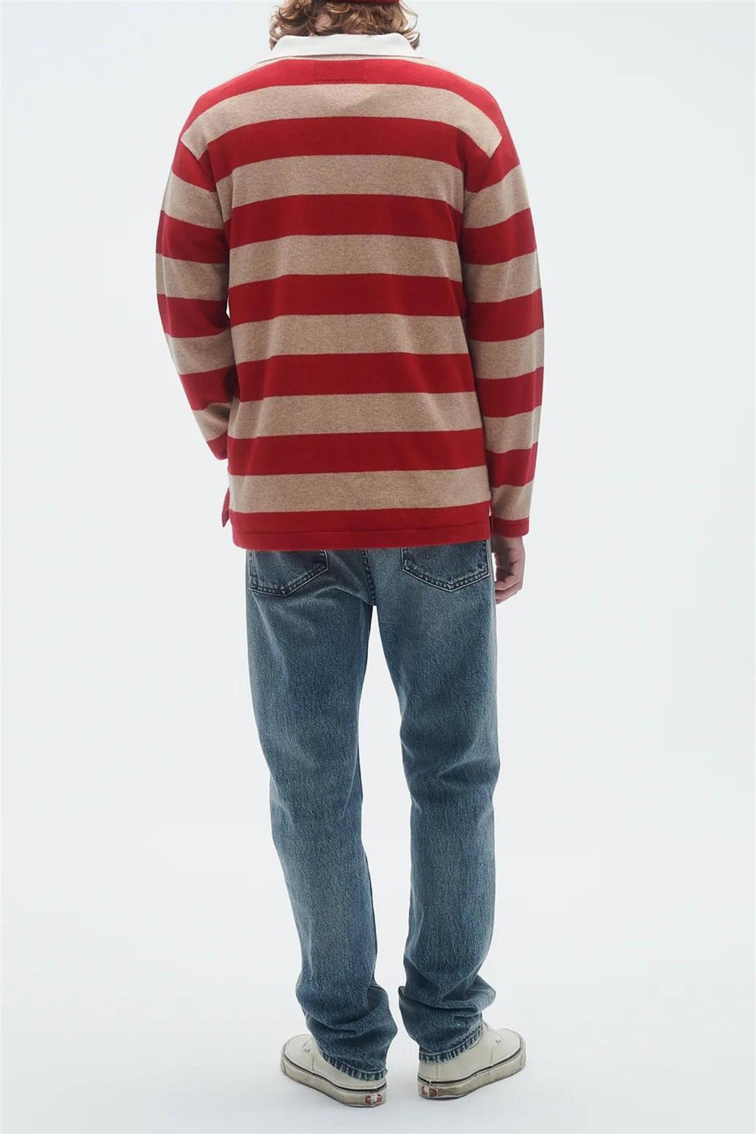 Striped Cashmere Rugby Dune/True Red Stripe