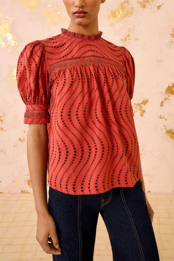 Virginia Lace Short Sleeve Blouse Claret
