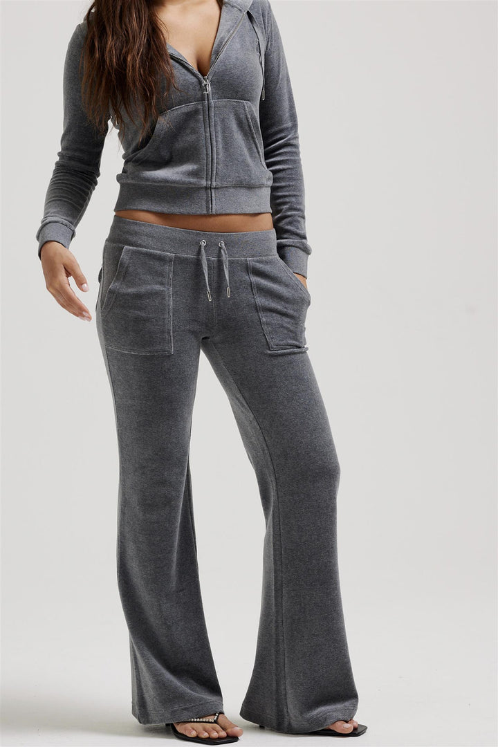 Layla Low Rise Pocketed Velour Pant Charcoal Marl