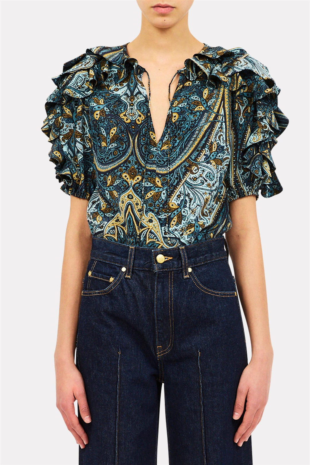 Josephine Short Sleeve Silk Top Prussian