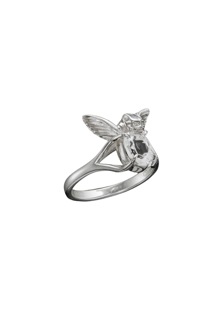 Tiny Gargoyle Ring Silver Clear Quartz