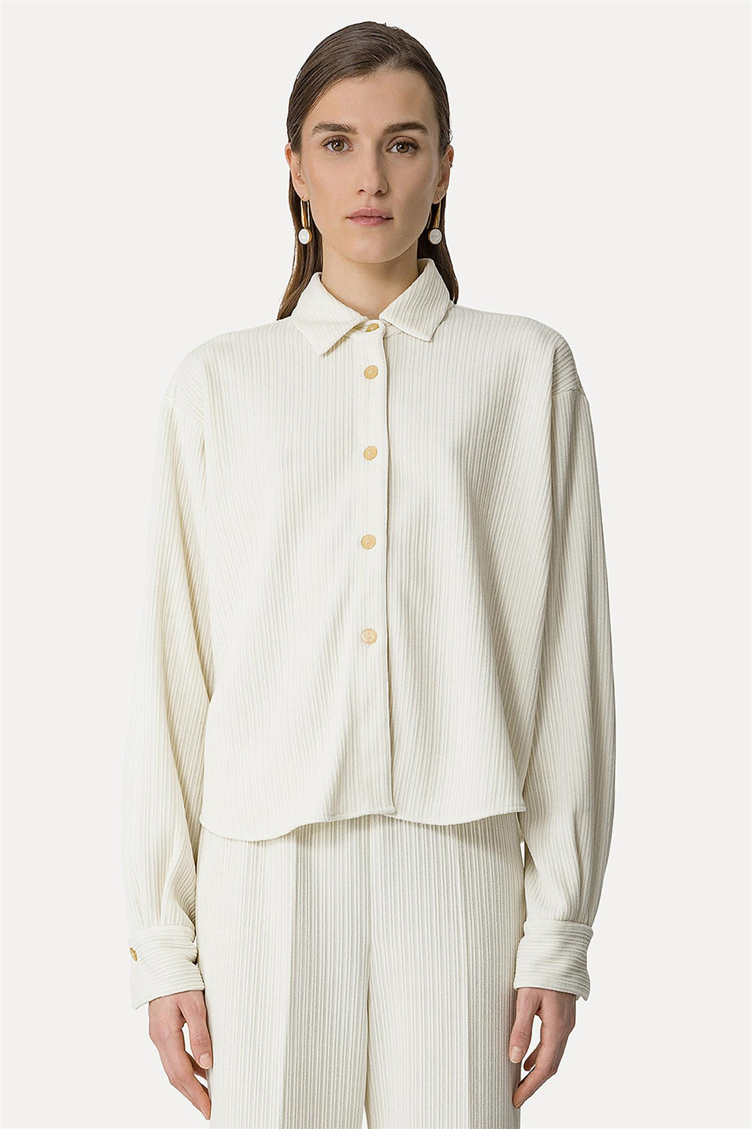 Knitted Corduroy Oversized Shirt Ivory