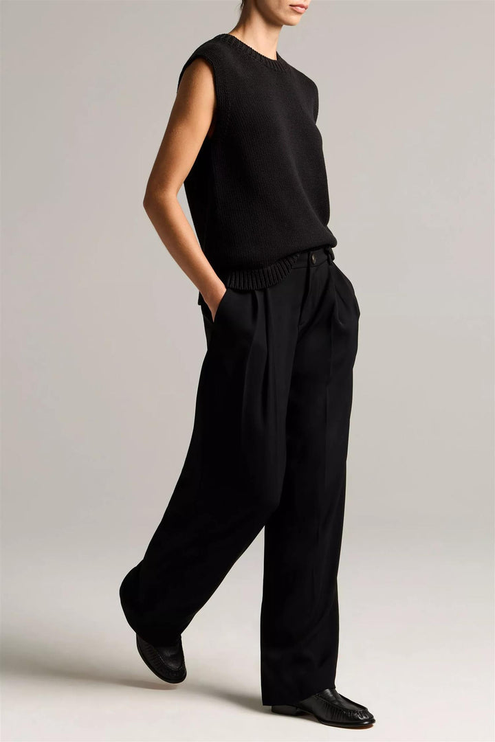 Drop Waist Pleated Crepe Trouser Black