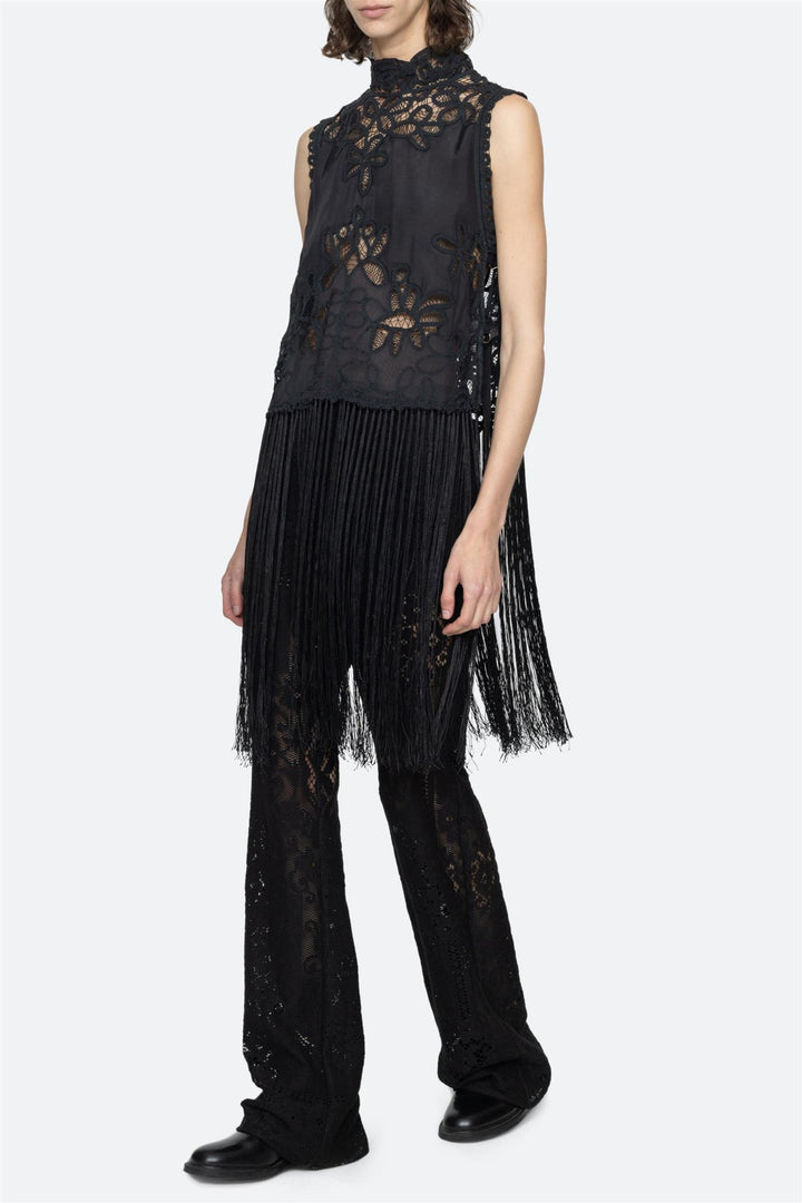 Adelina Battenberg Lace Vest Black