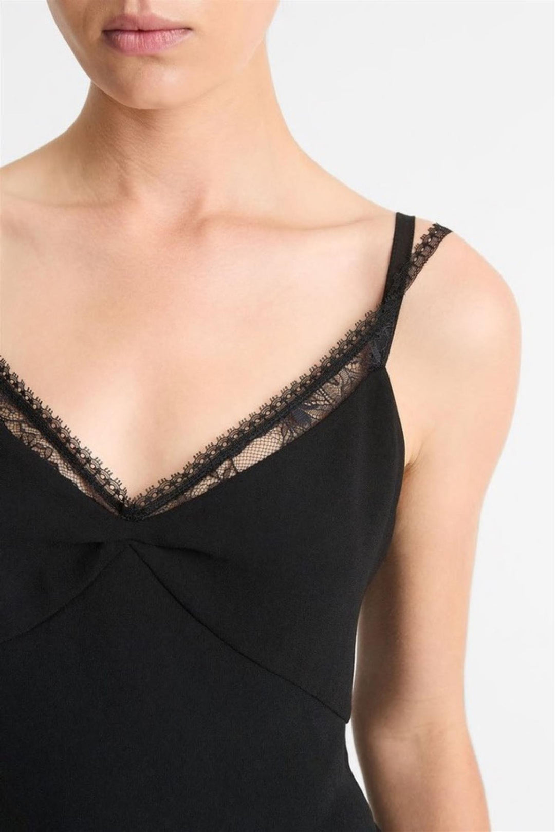 Lace Trim Cami Slip Top Black