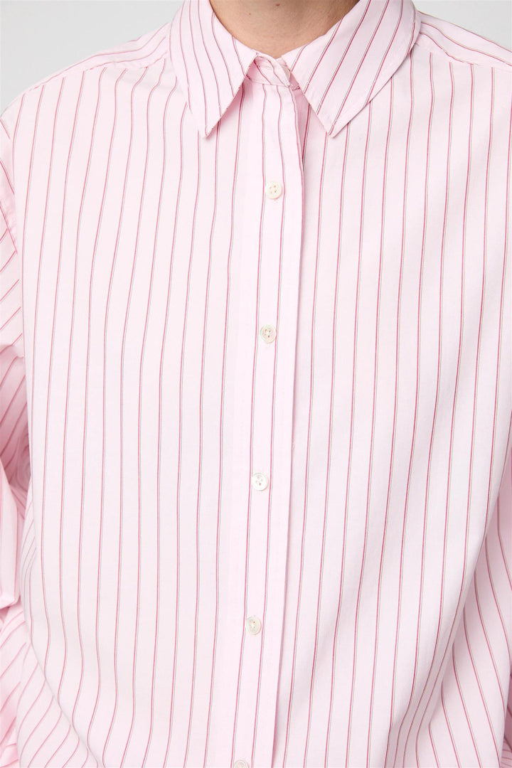 Poplin Workwear Shirt Pink and Red Pinstripe