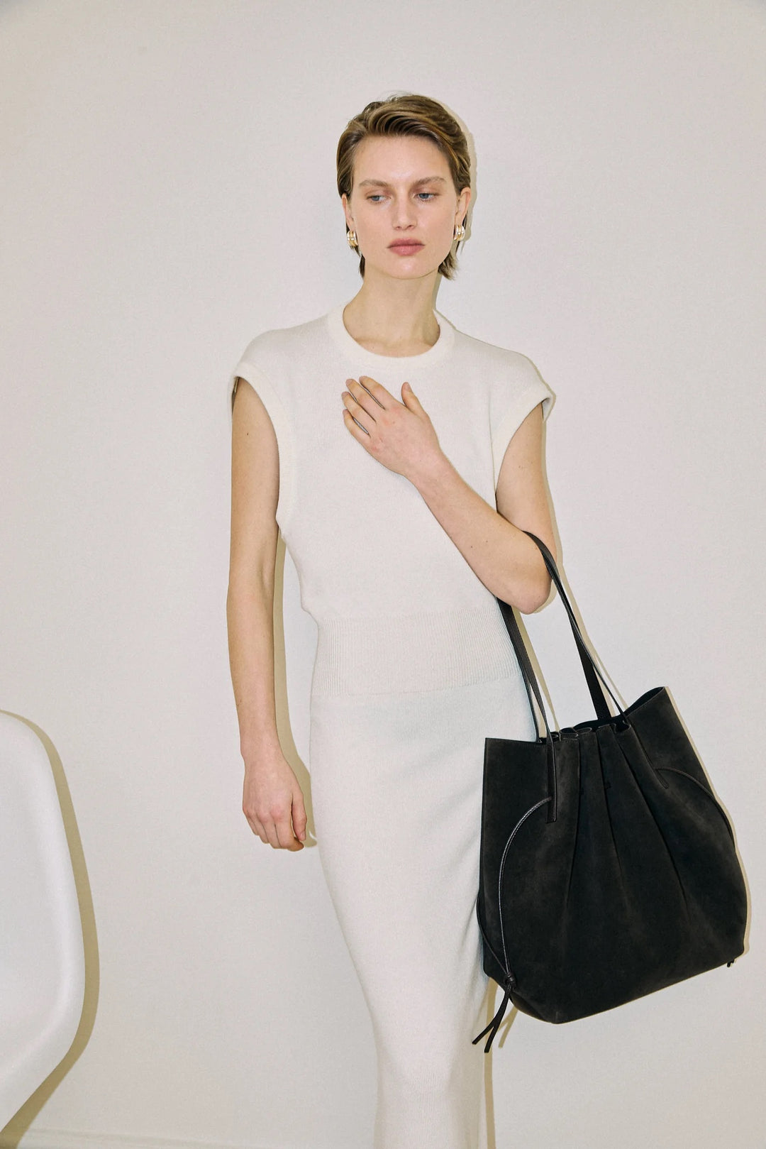 Scallop Tote Suede Leather Ganache