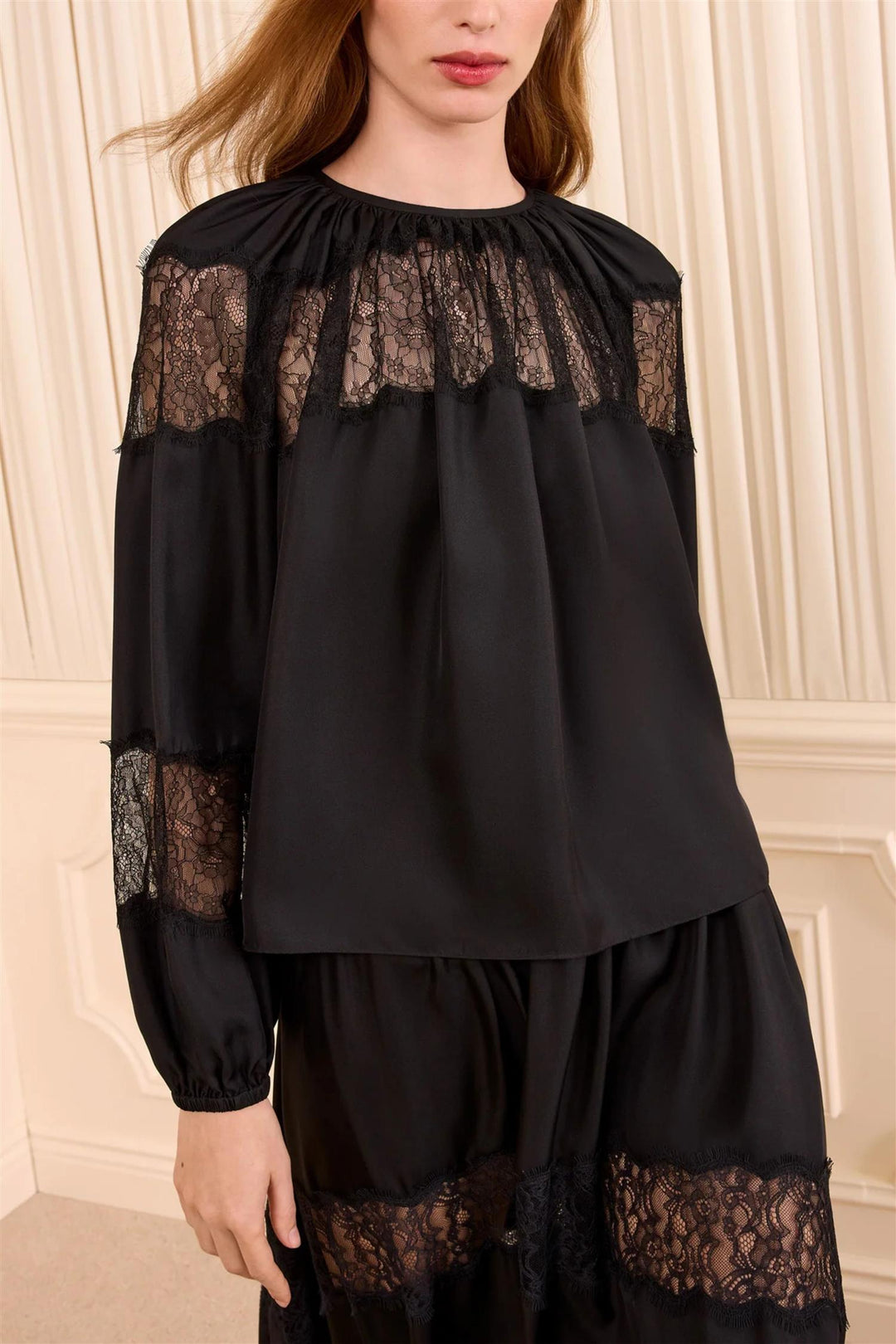 Bess Long Sleeve Silk Bloue Noir