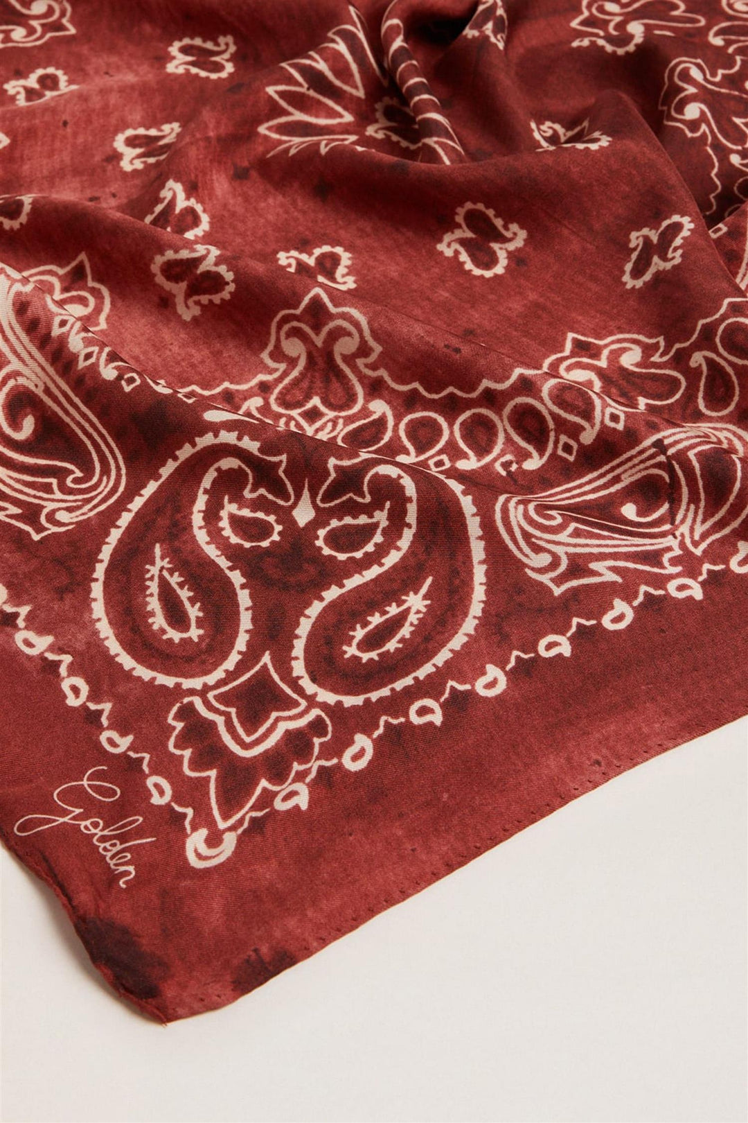 Golden Foulard Paisley Silk Scarf Spiced Apple