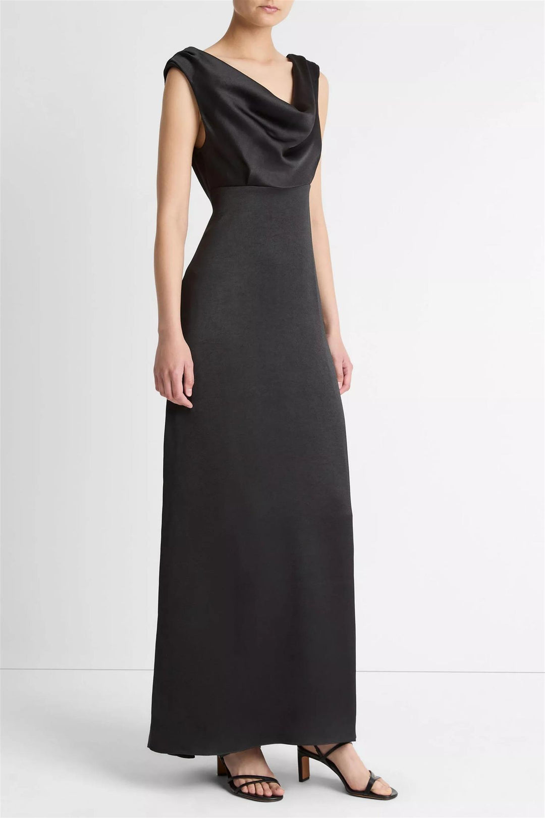 Satin Draped Cowl-Neck Maxi Dress Black