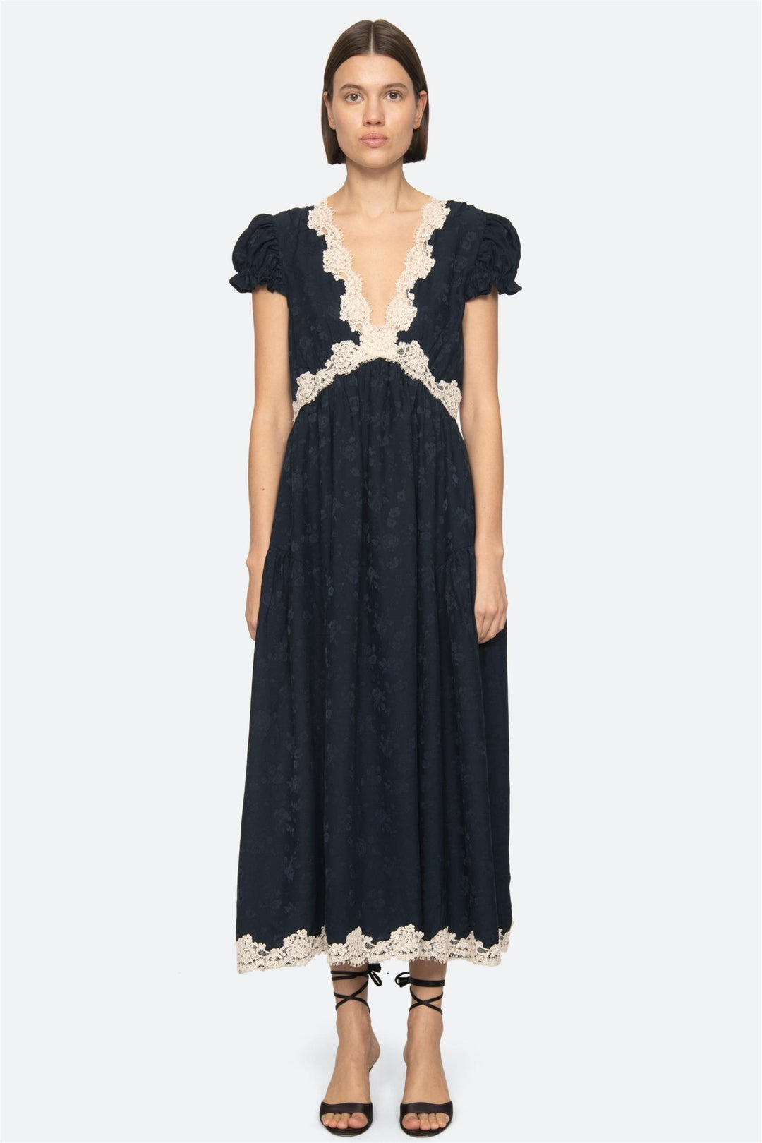 Shay Lace V-Neck Midi Dress Navy