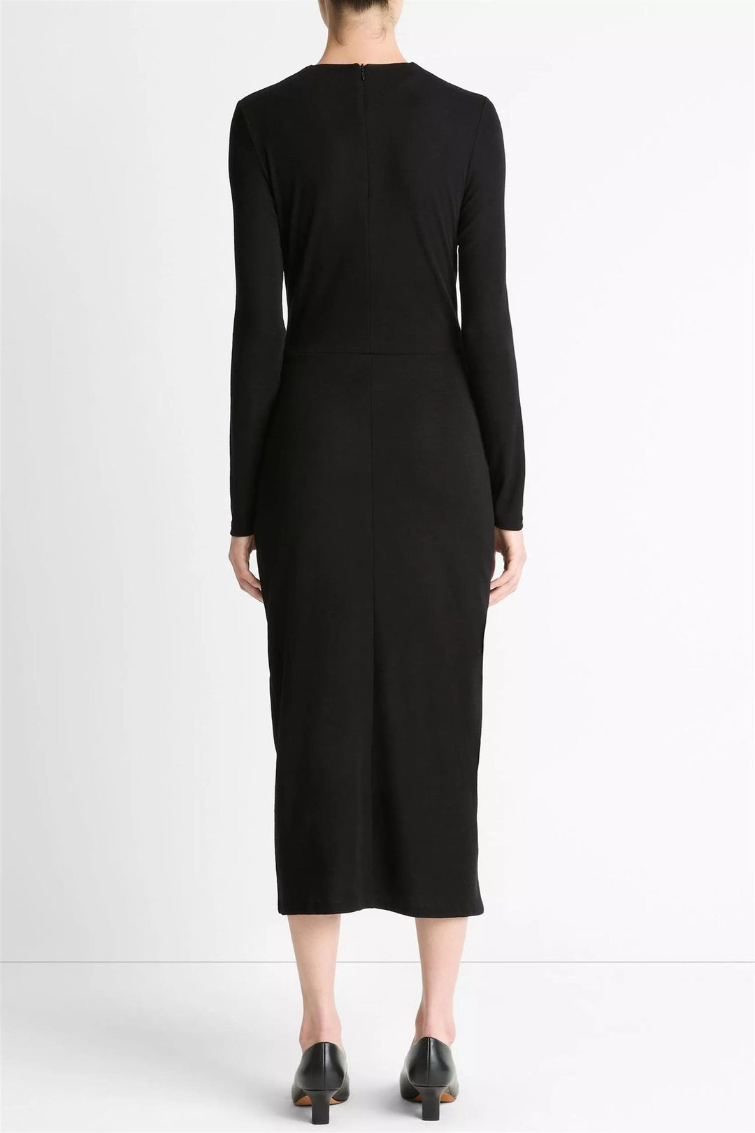 Long Sleeve Side Drape Dress Black