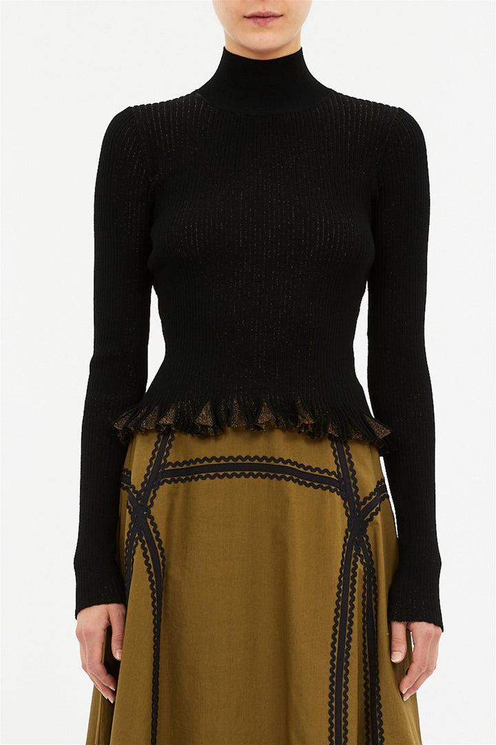 Yulia Ruffle Turtleneck Top Noir