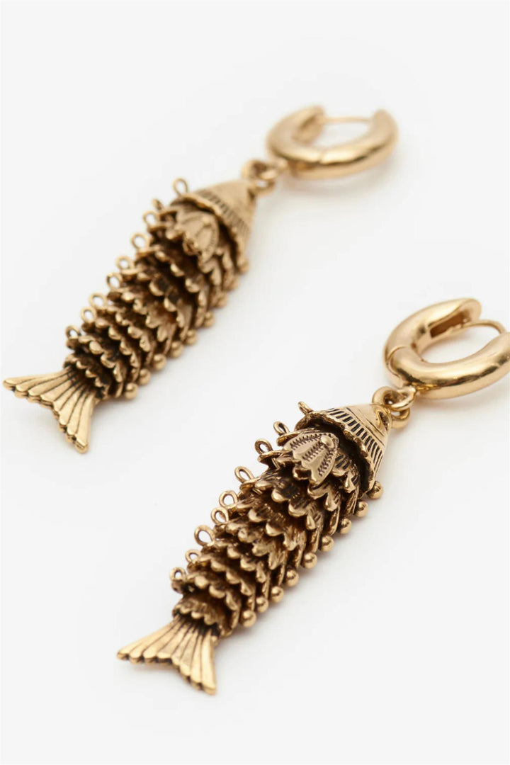 River Fish Pendant Earrings Gold
