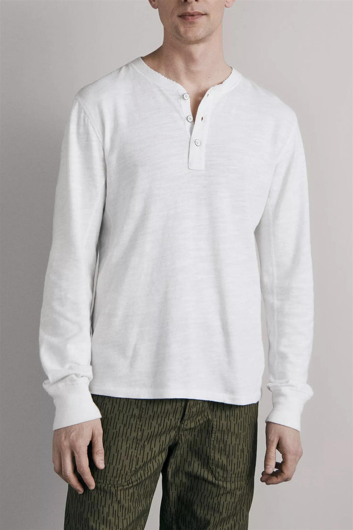 Classic Henley Button Down Long Sleeved T-shirt White