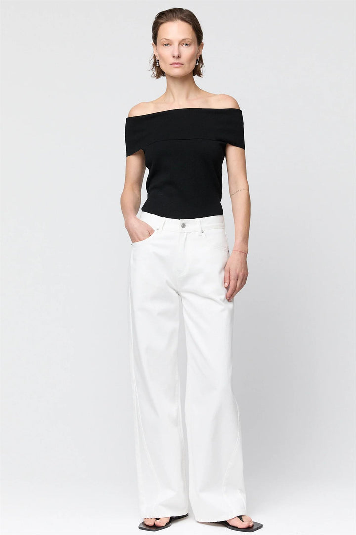 Compact Knit Off Shoulder Top Jet Black
