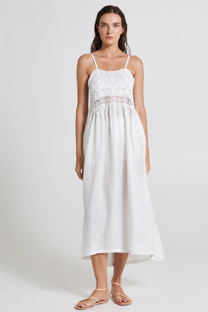 Midi Slip Lace Dress White