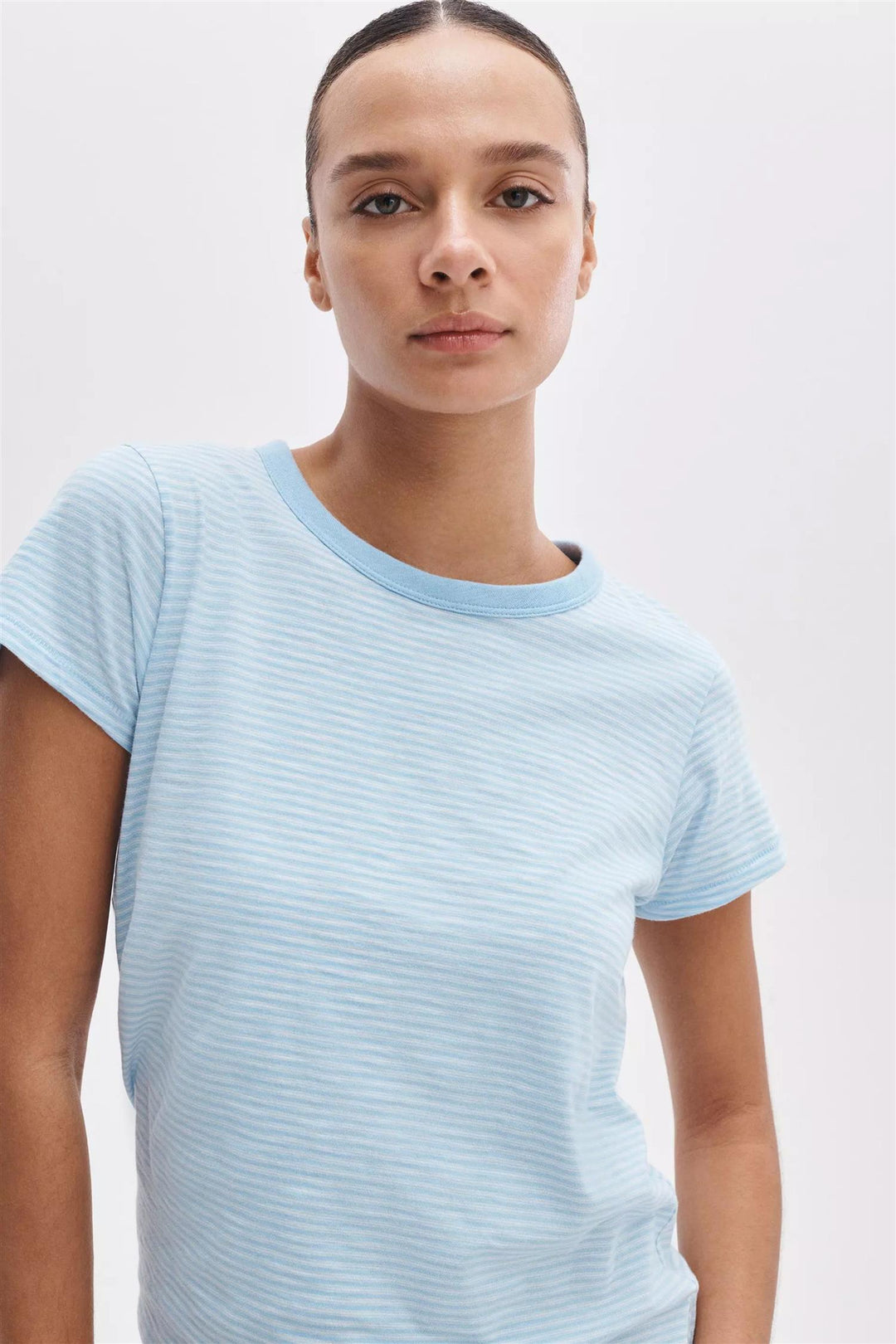 The Slub Striped Tee Powder Blue Multi