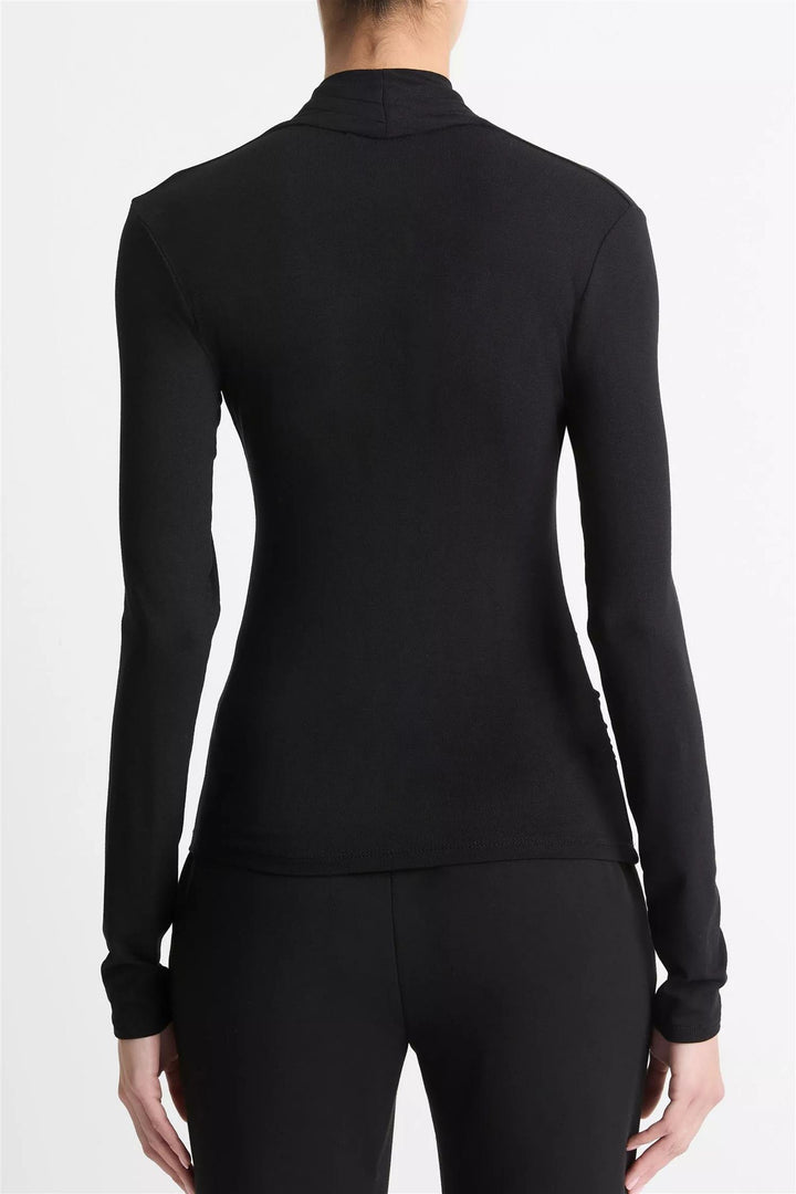 Fixed Wrap Long-Sleeve Top Black