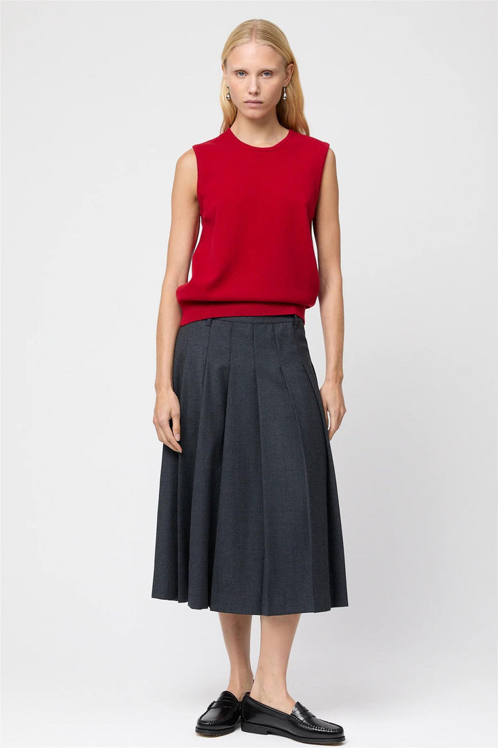 Wool Pleat Skirt Charcoal Grey