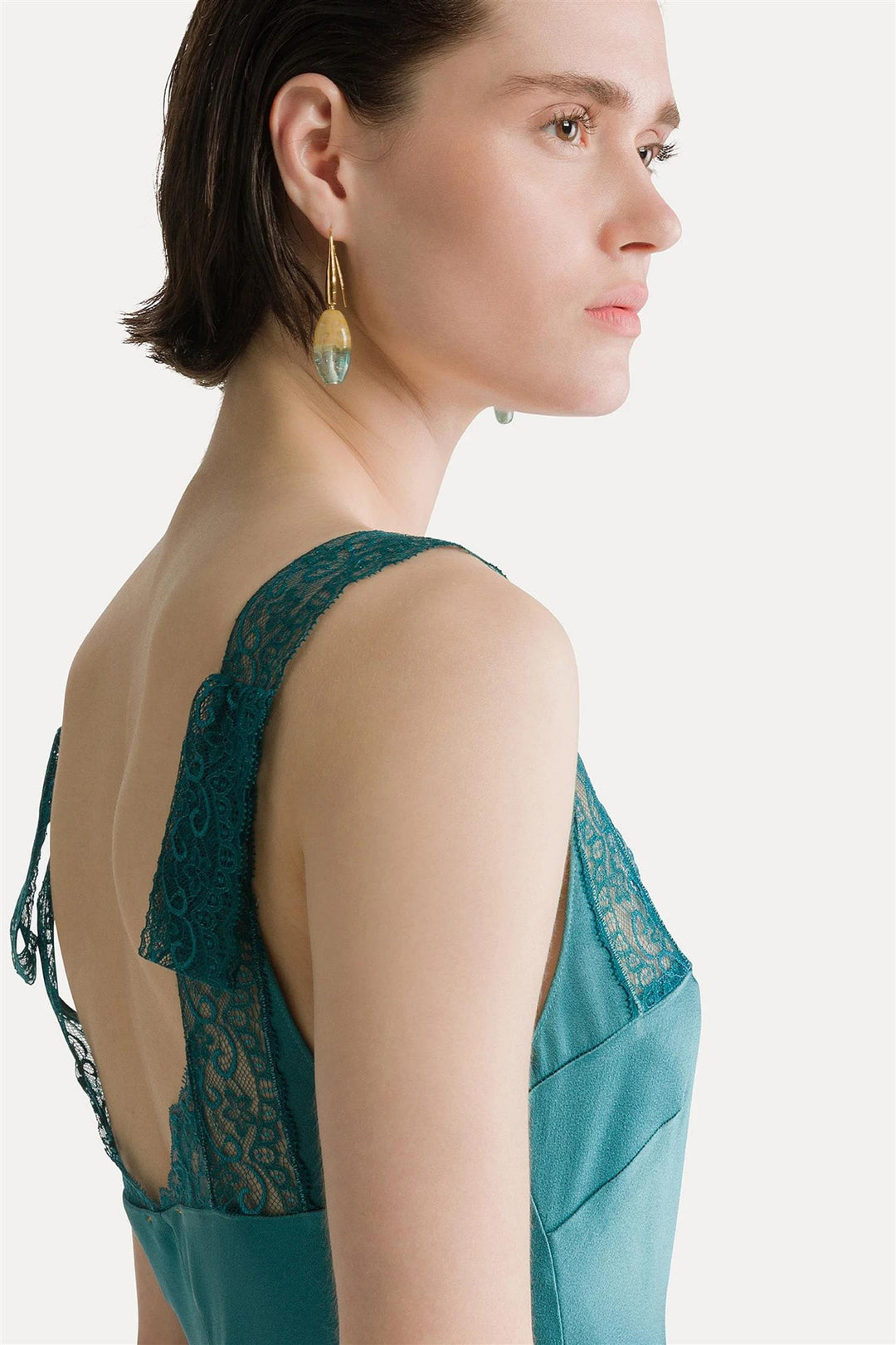Envers Satin Lace Long Dress Jade