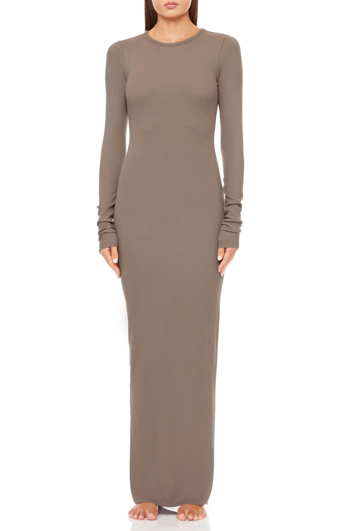 Long Sleeve Crewneck Maxi Dress Clay