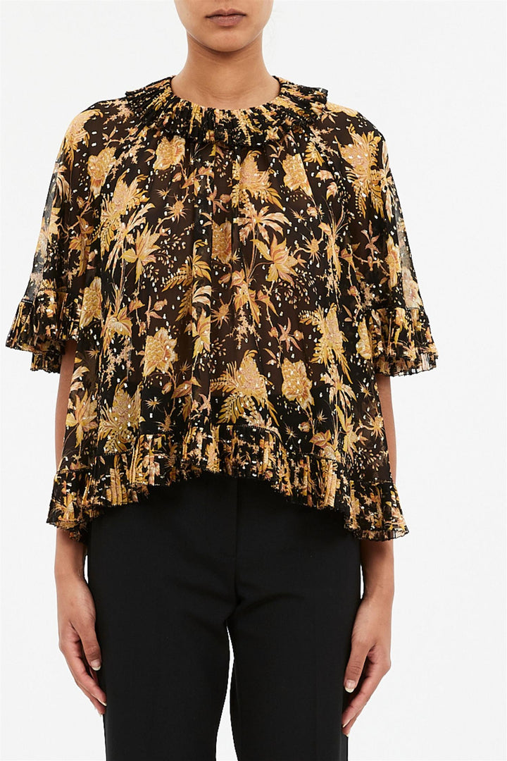 Helaine Flowy Short Sleeve Top Forsythia