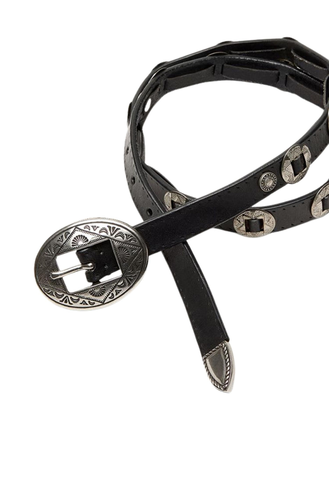 Threads Hammered Studs Belt Washed Leather Black