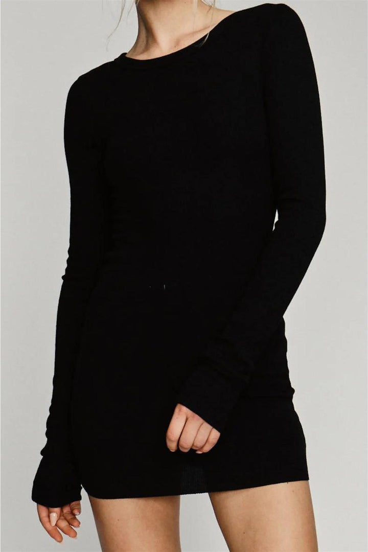 Long Sleeve Crew Neck Mini Dress Black