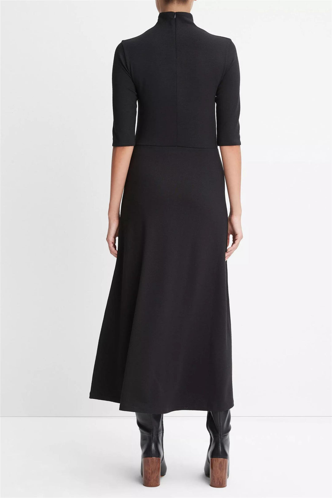 Elbow Sleeve Turtleneck Dress Black