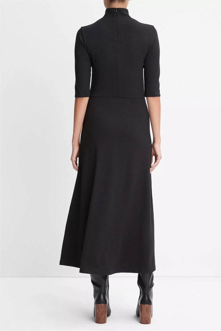 Elbow Sleeve Turtleneck Dress Black