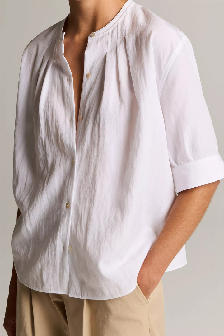 Gathered A-Line Button-Front Shirt Optic White