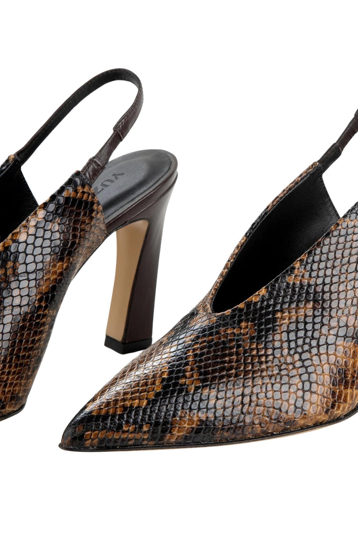 Nur Slingback Embossed Leather Cognac Snake