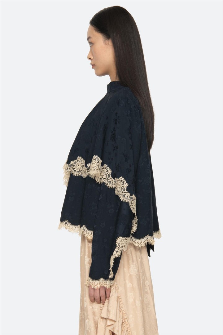 Shay Lace Long Sleeve Top Navy