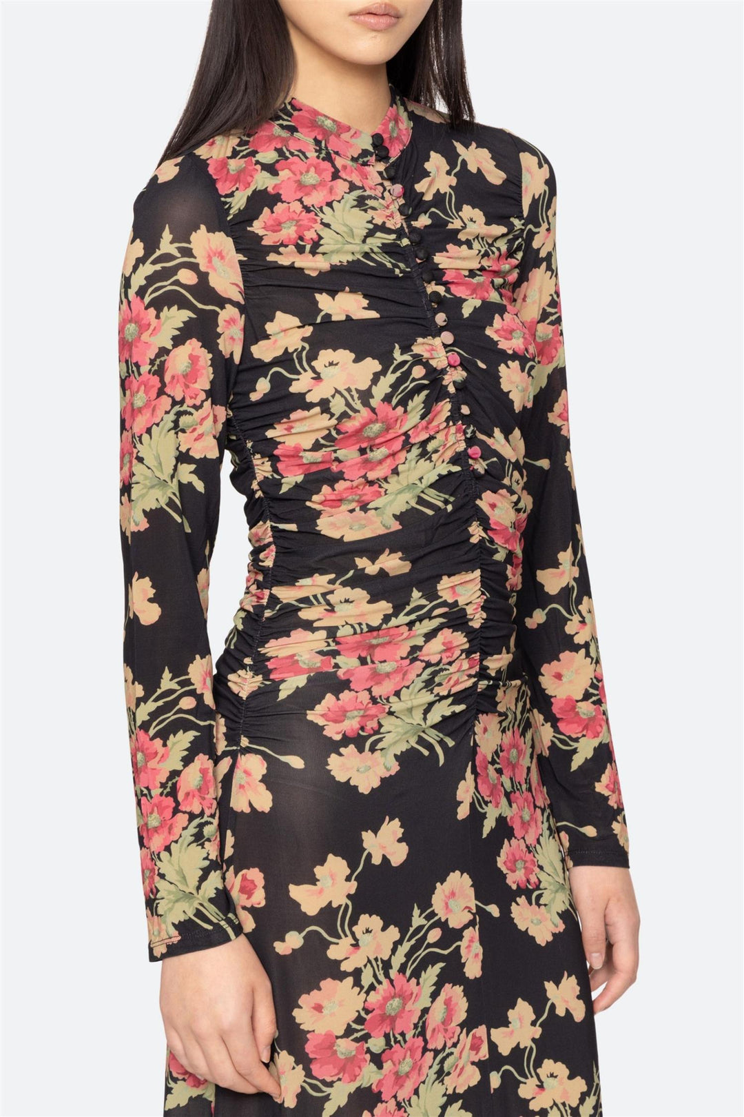 Cornelia Print Long Sleeve Midi Dress Black