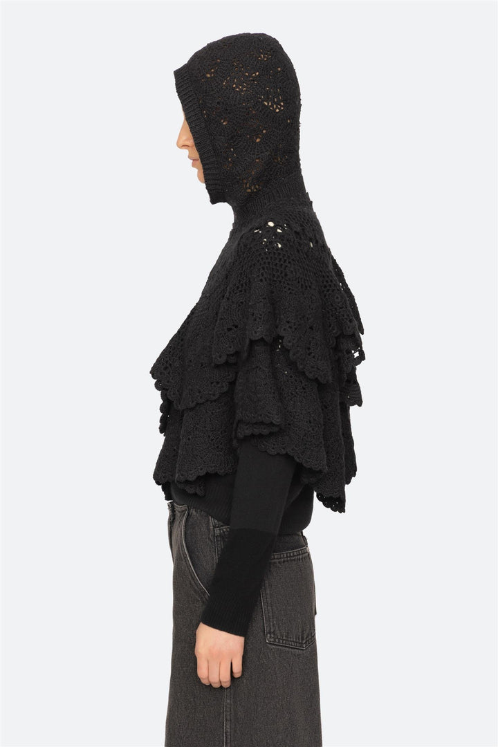 Wright Knit Crochet Poncho Black