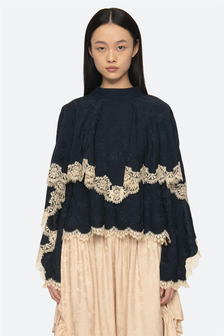 Shay Lace Long Sleeve Top Navy